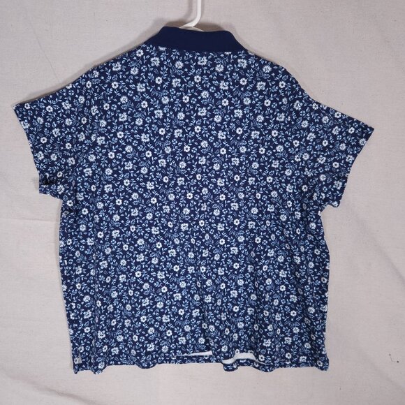 Lands End Womens Polo Shirt 3X Blue Floral Print Short Sleeve Golf Preppy Casual - Picture 2 of 13